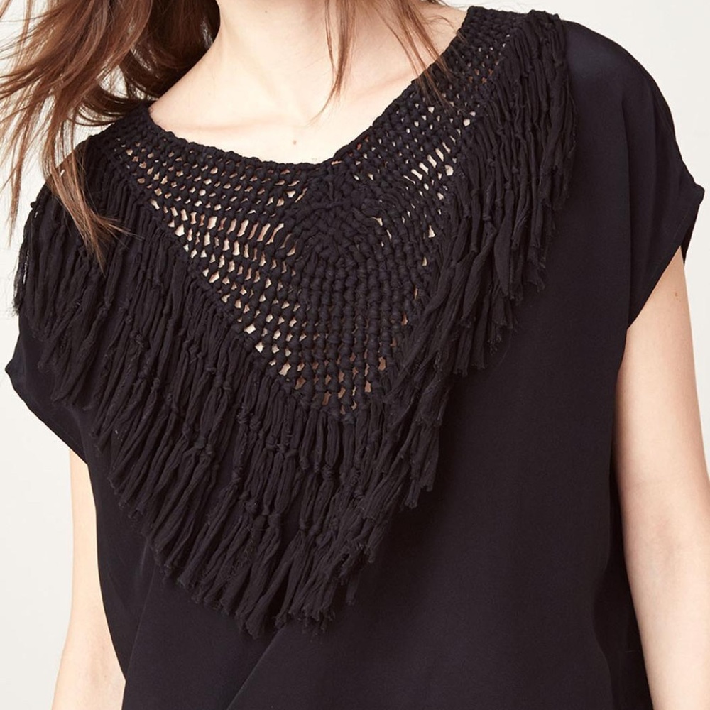 Ulla Johnson Uma Macrame Fringe Top in Black